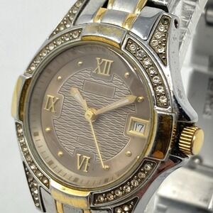 Relic Wet Watch Women 27mm Silver Gold Two Tone Crystal Bling Date New Battery